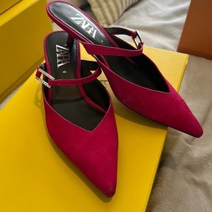 Zara Hot Pink Suede Kitten Heels - Size 40 (US size 9)